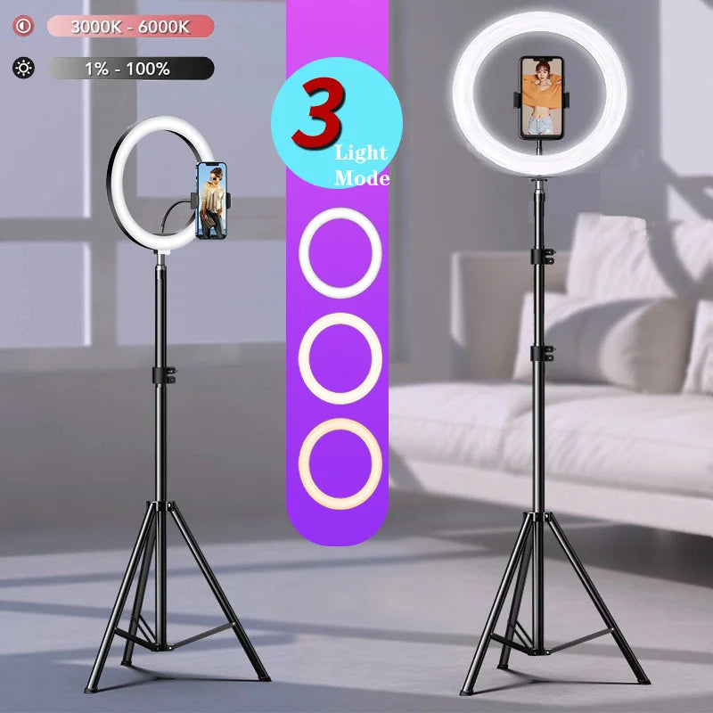 Dimmable LED Selfie Ring Light with Tripod Phone Holder
