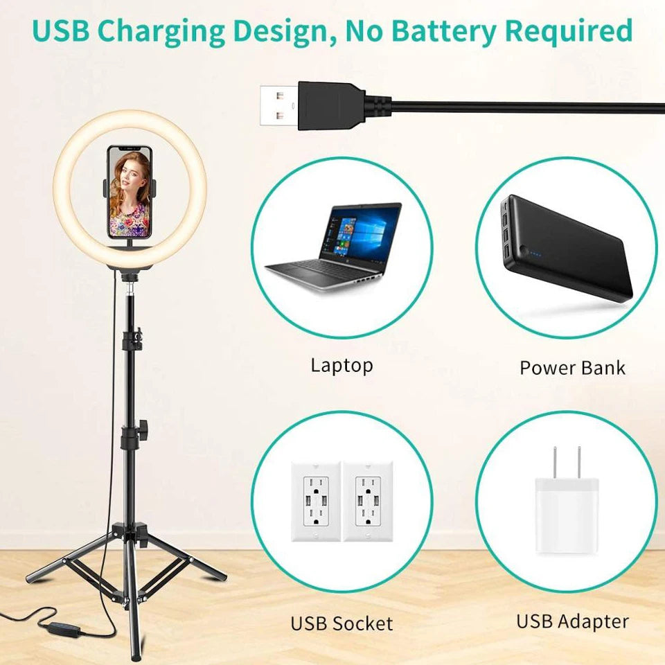 Dimmable LED Selfie Ring Light with Tripod Phone Holder