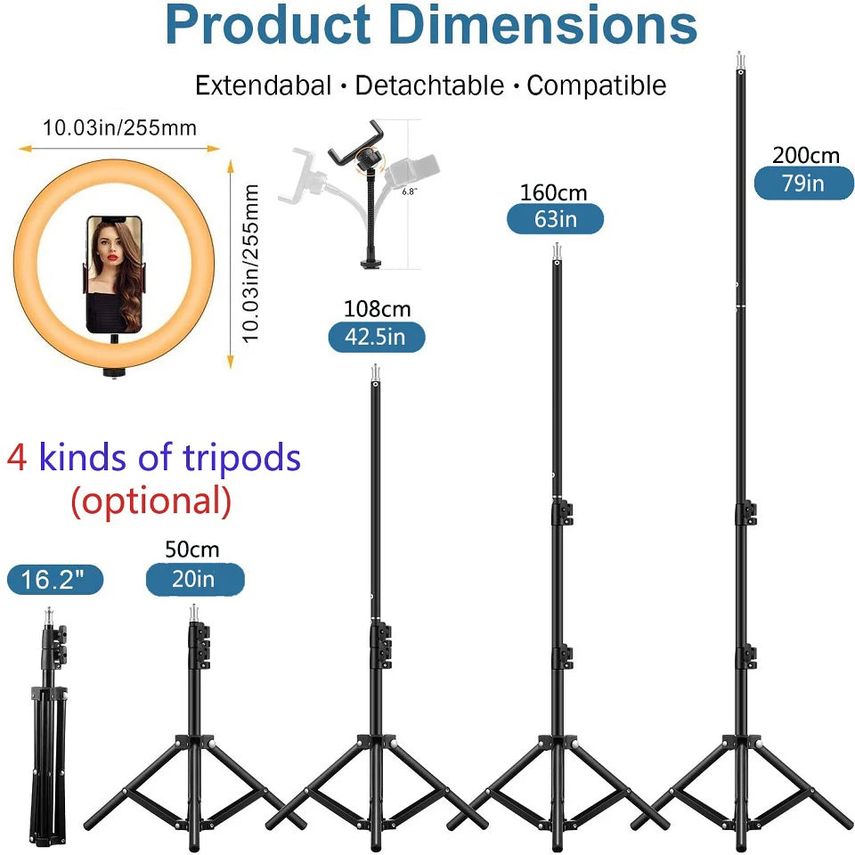 Dimmable LED Selfie Ring Light with Tripod Phone Holder