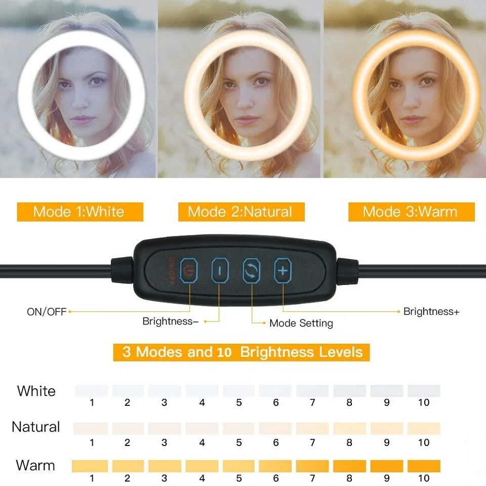 Dimmable LED Selfie Ring Light with Tripod Phone Holder