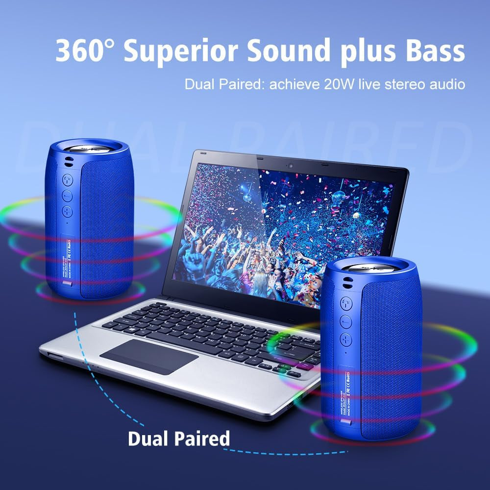 Bluetooth Speaker, Portable Speaker S32,Wireless for Outdoor,Ipx5 Waterproof, Bluetooth 5.0, Dual Pairing, USB, TF Card, AUX for Home & Outdoor Travel Hiking Camping Beach (Blue)