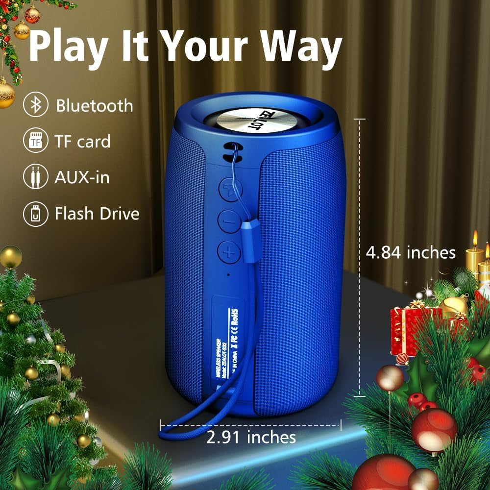 Bluetooth Speaker, Portable Speaker S32,Wireless for Outdoor,Ipx5 Waterproof, Bluetooth 5.0, Dual Pairing, USB, TF Card, AUX for Home & Outdoor Travel Hiking Camping Beach (Blue)