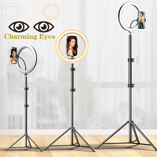 Dimmable LED Selfie Ring Light with Tripod Phone Holder
